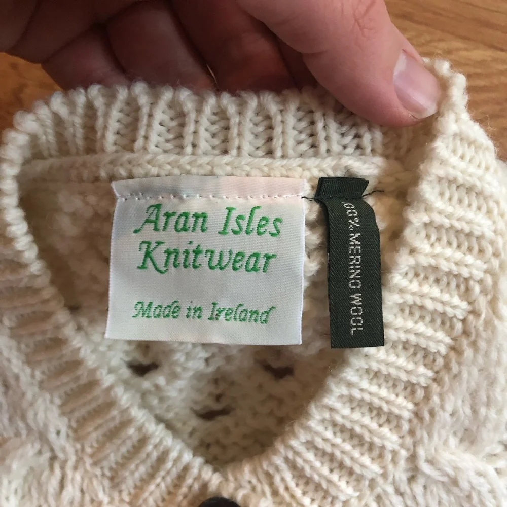 Aran Isles Knitwear Child’s Small Merino Wool Cream Cable Knit Sweater - Picture 5 of 9